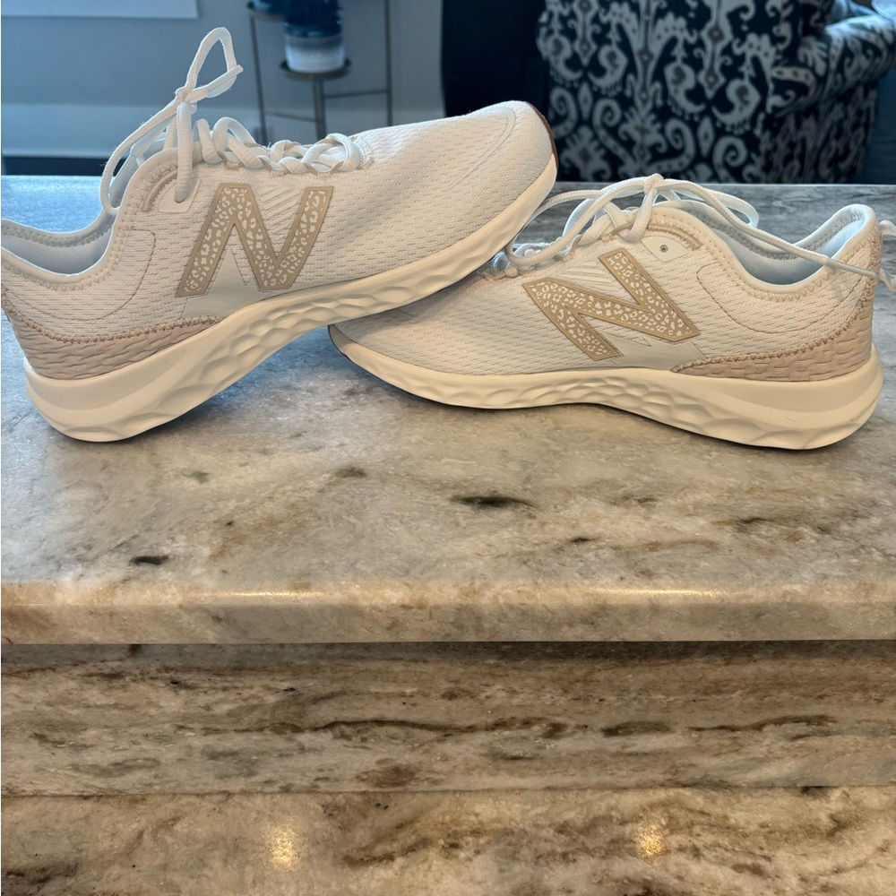 New Balance White and Beige Athletic Shoes